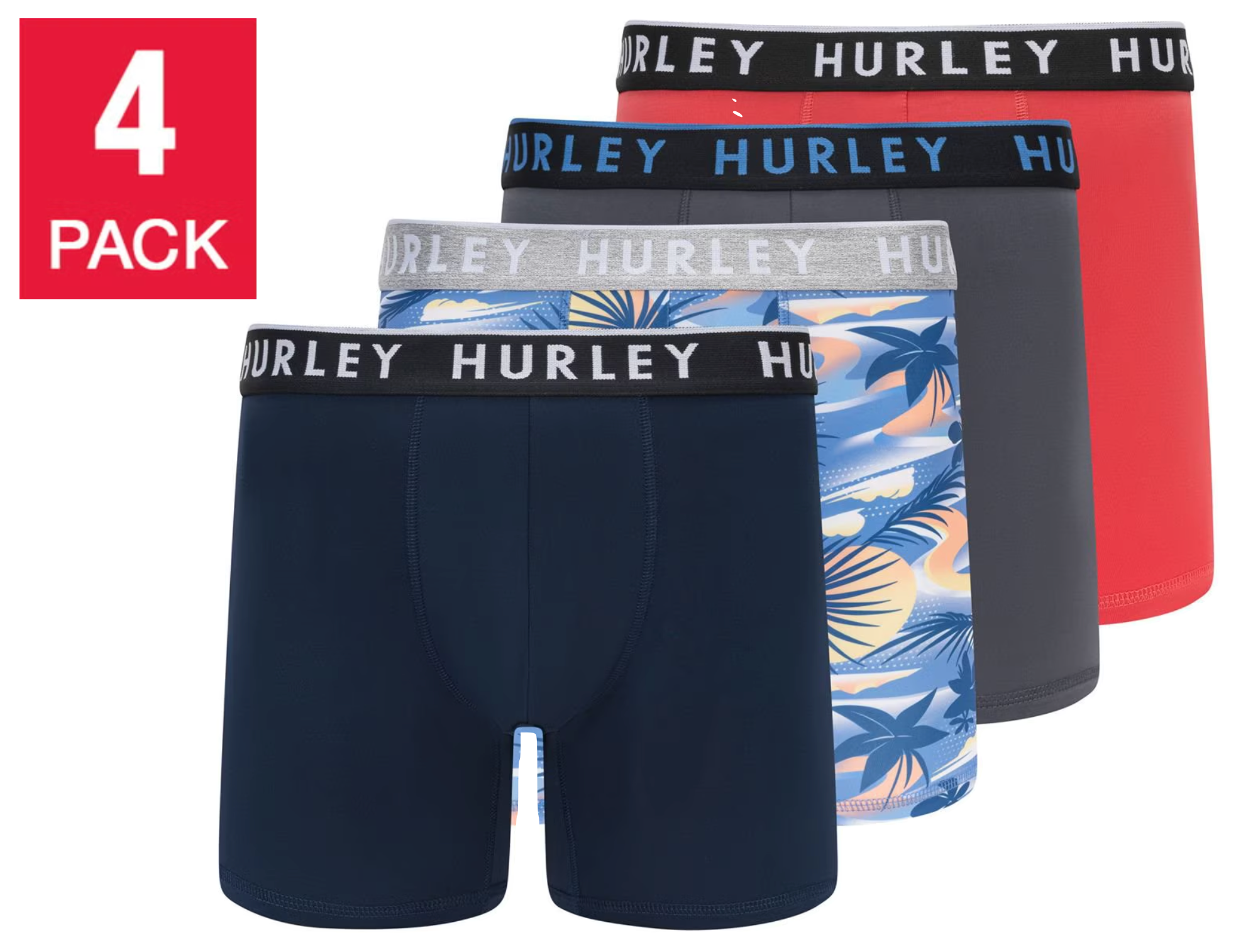 Hurley Men's Boxer Brief, Assorted Colors (4-Pack)